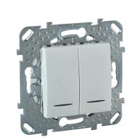 Schneider Electric Unica Белый Выключатель 2-клавишный с подсветкой (сх 5)