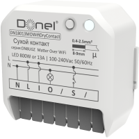 Donel Умный выключатель с сухим контактом MatterOverWi-Fi, AC 230В 1 канал.13А, мощность LED 800Вт, DN18013MOWiFiDryContact