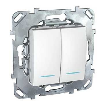 Schneider Electric Unica Белый Выключатель 2-клавишный с подсветкой (сх 5)