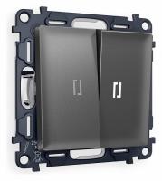 Комплект механизма 2-клавишного проходного выключателя с подсветкой 5600K ALFA MA654035 Антрацит серый QUANT