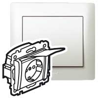 Legrand Galea Life Жемчуг Розетка 1-ая с/з с лицевой панелью, защит.шторками, с крышкой