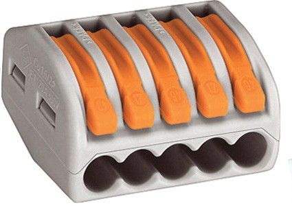 Wago клеммы для всех типов проводников; макс. 4 мм²; 5-проводн.; с рычагами; серый корпус