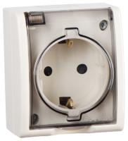 Simon 15 Aqua Бежевая Розетка 1-ая с/з с крышкой с защитными шторками наружная, IP54