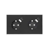 Simon 100 Черный матовый  Кит 2 поста, фронт. Накладка на 2 розетки Schuko с з/у USB SC