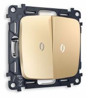 Комплект механизма 2-клавишного проходного выключателя с подсветкой 5600K OMEGA MO604035 Шампань QUANT