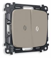 Комплект механизма 2-клавишного проходного выключателя с подсветкой 5600K OMEGA MO364035 Серо-бежевый матовый QUANT