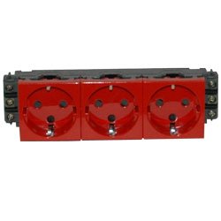 Legrand Mosaic Красная розетка с/з 3-ая 6М для кабель-каналов с механическим блоком