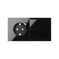 Simon 100 Черный глянец Кит 2 поста, фронт. Накладка на 1 роз.Schuko с з/у USB C + 2 клав.выкл-лей