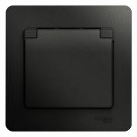 SE Glossa Антрацит Розетка с/з со шторками с крышкой, 16А, IP20 (в сборе)