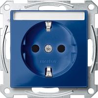 SE Merten SM Синяя Розетка Schuko с полем для надписи, защитными шторками, безвинт. зажим