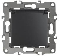 ЭРА 12-2103-05 Розетка 2P+E Schuko со шторками с крышкой, 16A-250В, IP20, 12, Антрацит