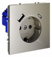 Розетка встраиваемая VOLTUM S70 с заземлением и защитными шторками, 16А, с USB, A+С, (шелк)