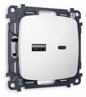 Комплект механизма розетки OMEGA MO131010 Белый матовый 2USB A+C 20W быстрая зарядка QUANT