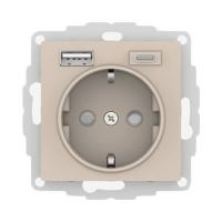SE AtlasDesign Песочный Розетка 16А c 2 USB A+C, 5В/2,4А/3,0А, 2х5В/1,5А, механизм