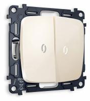 Комплект механизма 2-клавишного проходного выключателя с подсветкой 5600K OMEGA MO304035 Бежевый глянец QUANT