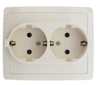 Simon 15 Бежевая Розетка 2-ая с/з, с защитными шторками,винт.зажим,16А, 250В