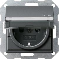 Gira S-55 Антрацит Розетка с крышкой, с затвором (shutter) и символом  и полем для надписи