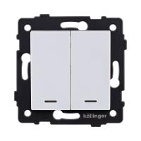 Выключатель кнопочный 2-клавишный 10А/250В с LED подсветкой, белый Kollinger REA-S-014WH для Aspekt, Eleganz, Reflex