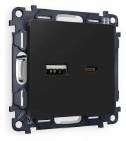 Комплект механизма розетки ALFA MA811010 Черный матовый 2USB A+C 20W быстрая зарядка QUANT