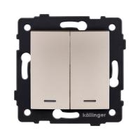 Выключатель кнопочный 2-клавишный 10А/250В с LED подсветкой, изогнутый, золотой Kollinger REA-R-014GD для Aspekt, Eleganz, Reflex