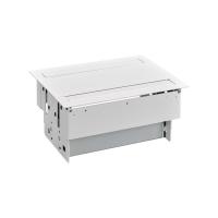 Simon 400 Белый Двухсторонний Врезной розеточный блок с крышкой и мет. вводом, 8schuko