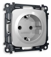 Комплект механизма электрической розетки OMEGA MO407010 Серебро глянец с заземлением и шторками 2P+E 16A-250V QUANT