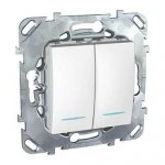 Schneider Electric Unica Белый Выключатель 2-клавишный с подсветкой (сх 5)