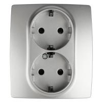 ЭРА 12-2104-03 Розетка 2X2P+E Schuko со шторками, 16A-250В, IP20, 12, Алюминий