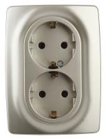 ЭРА 12-2108-04 Розетка 2X2P+E Schuko со шторками, 16A-250В, IP20, 12, Шампань