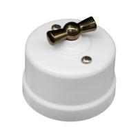 BIRONI Лизетта Пластик Белый Выключатель перекрестный 1-кл, ручка Бронза