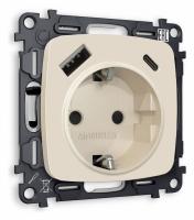 Комплект механизма электрической розетки OMEGA MO330010 Бежевый матовый 2USB A+C 20W быстрая зарядка с заземлением со шторками 2P+E 16A-250V QUANT