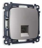 Комплект механизма компьютерной розетки OMEGA MO512010 Сталь матовый RJ-45(8P8C) CAT6 с защитной шторкой QUANT