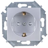 Simon 15 Алюминий Розетка с/з, со шторками, 16А, 250В, винт.зажим