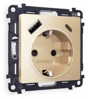 Комплект механизма электрической розетки ALFA MA610010 Шампань 2USB A+C 20W быстрая зарядка с заземлением и шторками 2P+E 16A-250V QUANT