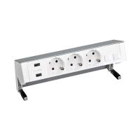 Simon 400 Алюминий Настольный розеточный блок, 3x2P+E, 2xUSB зарядное уст., адаптер для 2хRJ45, моноблок