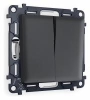 Комплект механизма 2-клавишного проходного выключателя ALFA MA903020 Графит мягкое касание QUANT