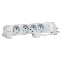 Legrand Комфорт Бело-серый Удлинитель 4x2К+З с выкл., кабель 1,5м, фиксир. поворотный блок, возможно крепление к стене