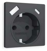 Лицевая панель ALFA (Графит Мягкое касание) для электрической розетки с заземлением со шторками 2USB A+C QUANT AP9100