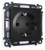 Комплект механизма электрической розетки ALFA MA807010 Черный матовый с заземлением и шторками 2P+E 16A-250V QUANT