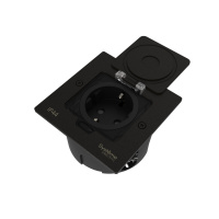 Systeme Electric MultiDesk Чёрный матовый Лючок с розеткой 2К+З, 16А/250В, IP44 с монтажной коробкой для стены, фальшпола, стола , тип MDK21 Systeme Electric MultiDesk Чёрный матовый Лючок с розеткой 2К+З, 16А/250В, IP44 с монтажной коробкой для стены, фальшпола, стола , тип MDK21