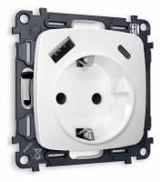 Комплект механизма электрической розетки OMEGA MO130010 Белый матовый 2USB A+C 20W быстрая зарядка с заземлением со шторками 2P+E 16A-250V QUANT