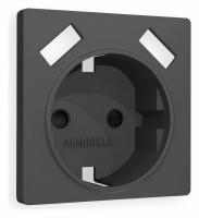 Лицевая панель ALFA (Графит Мягкое касание) для электрической розетки с заземлением со шторками 2USB A+A QUANT AP9090