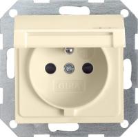 Gira S-55 Крем глянц Розетка с заземляющим штифтом, с затвором (shutter) и символом  и крышкой