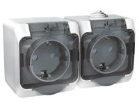 SE Этюд наруж Бел Розетка 2-я с/з со шторками, с крышкой IP44