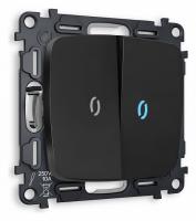 Комплект механизма 2-клавишного проходного выключателя с подсветкой 10000K OMEGA MO804040 Черный матовый QUANT