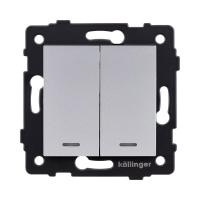 Выключатель кнопочный 2-клавишный 10А/250В с LED подсветкой, серый Kollinger REA-S-014GY для Aspekt, Eleganz, Reflex