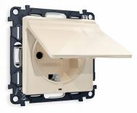 Комплект механизма электрической розетки ALFA MA308010 Бежевый глянец с заземлением с шторками и защитной крышкой 2P+E 16A-250V IP44 QUANT