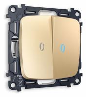 Комплект механизма 2-клавишного проходного выключателя с подсветкой 10000K OMEGA MO604040 Шампань QUANT