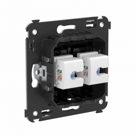 DKC Avanti Компьютерная розетка RJ-45 без шторки в стену, кат.6 двойная, Черный квадрат