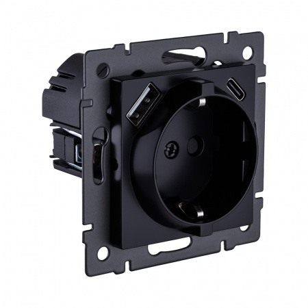 Розетка штепсельная SCHUKO 16A/250 В с USB A+C 20W, черный Kollinger REA-004BK для Aspekt, Eleganz, Reflex